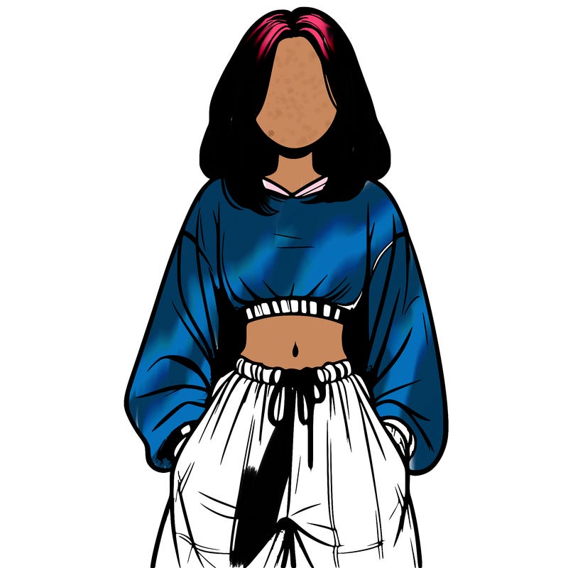 realistic girl faceless with baggy pants and a crop top