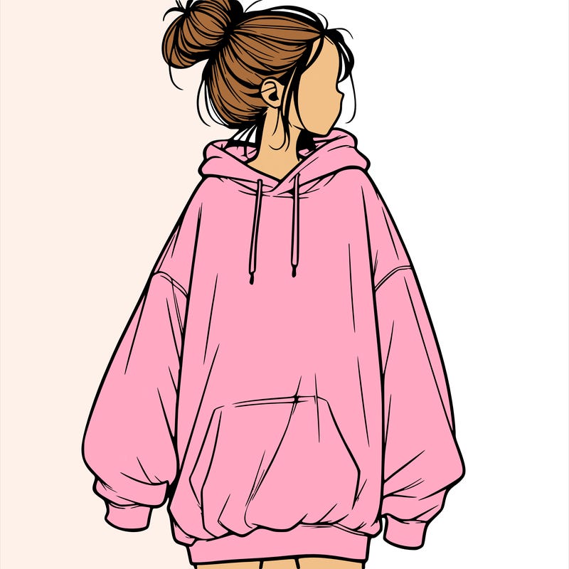 realistic girl with a oversized sweatshirt on and a bun