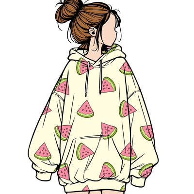 realistic girl with a oversized sweatshirt on and a bun