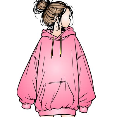 realistic girl with a oversized sweatshirt on and a bun