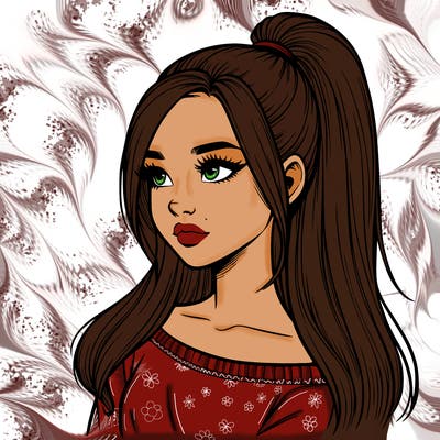 realistic girl with a high ponytail