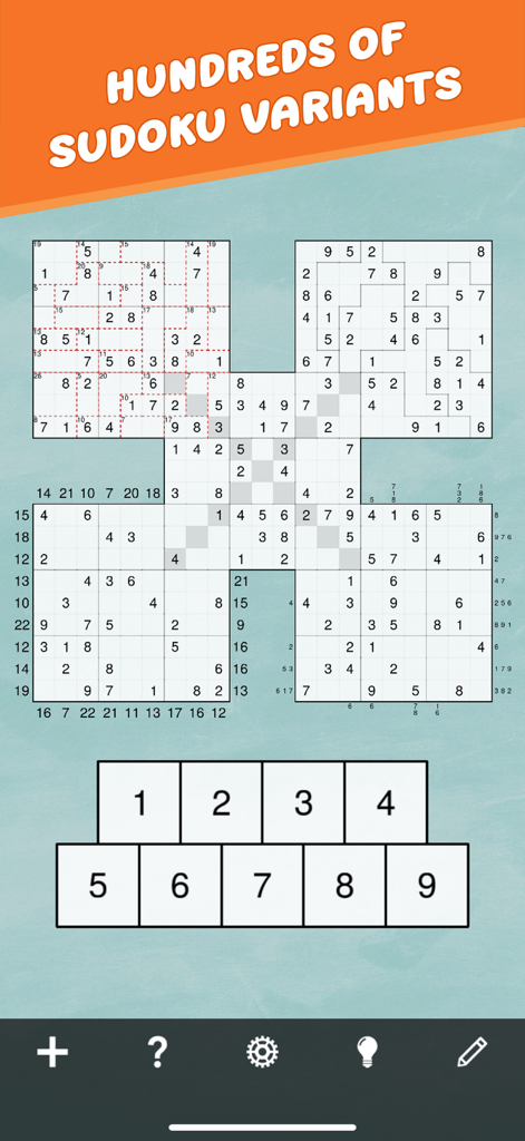 Sudoku Mega Bundle - An advanced sudoku puzzle variant with multiple overlapping grids and a number input keypad