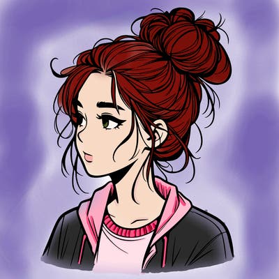 realistic teenage girl with a messy bun