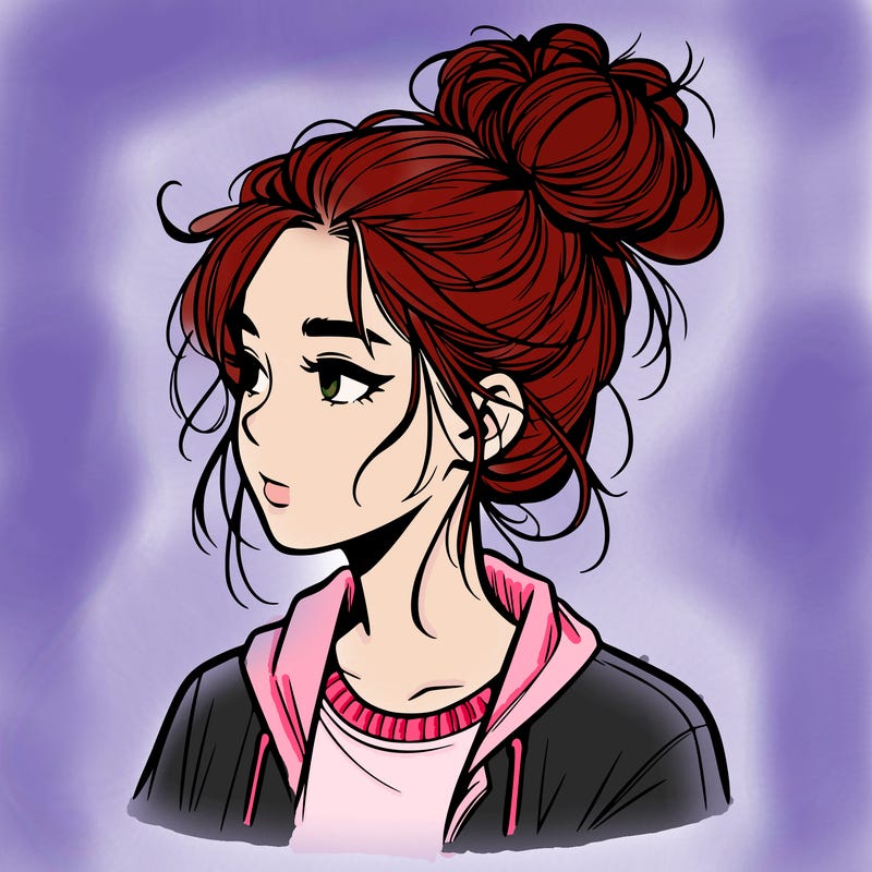 realistic teenage girl with a messy bun