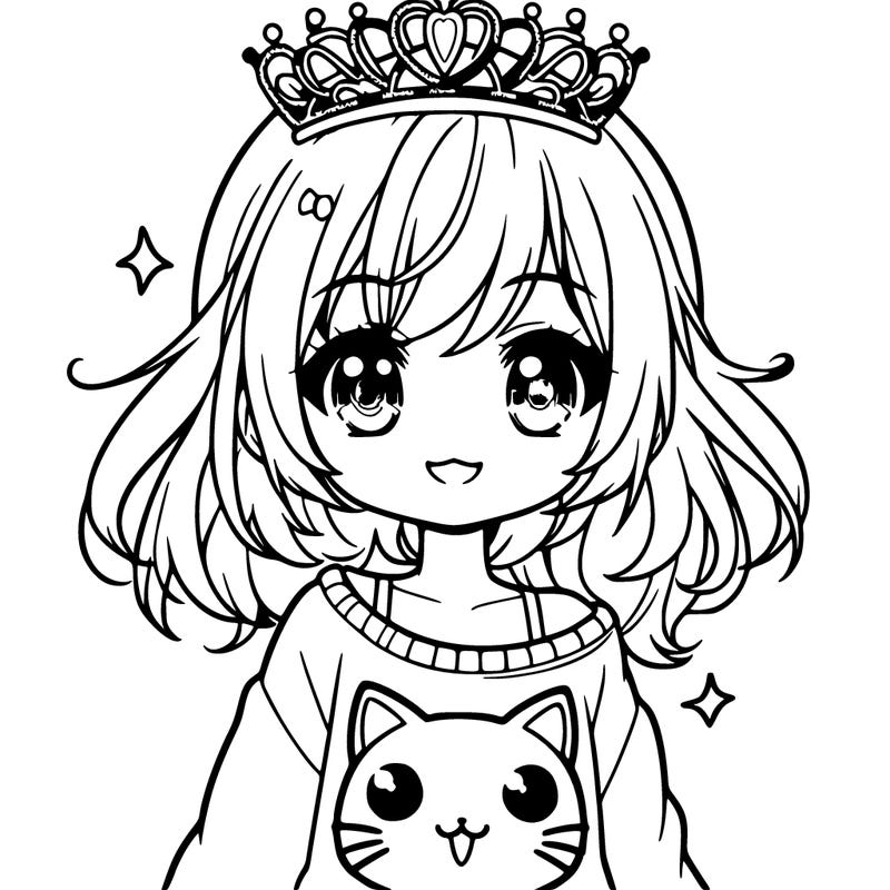 a anime girl with a tiara and a cat jumper