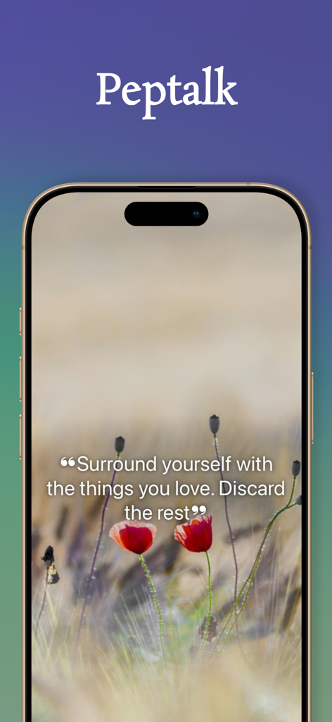 iPhone、ポピー畑の背景にモチベーショナルな引用を表示、「ペップトーク」という見出し付き