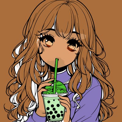 realistic girl drink a boba