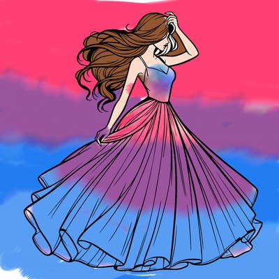 realistic woman with dress flowing in the wind