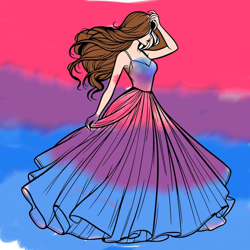 realistic woman with dress flowing in the wind