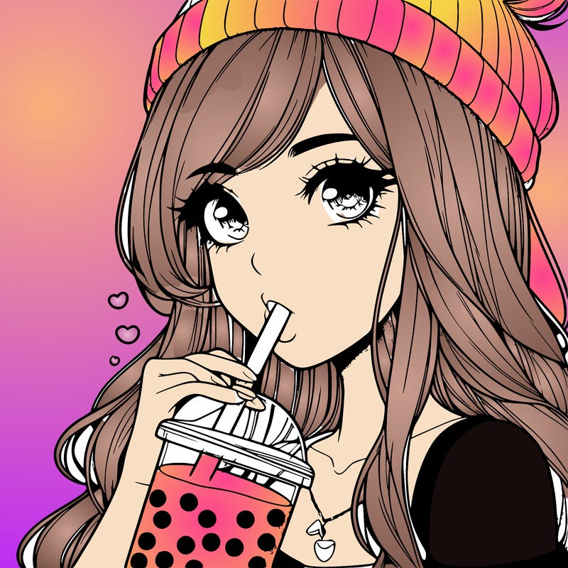 a realistic girl drinking boba tea