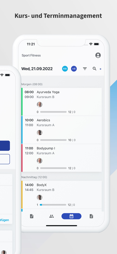 Magicline - Magicline app interface showing class and appointment management for a fitness studio daily schedule
