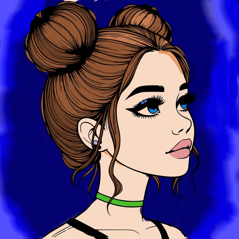 realistic girl with buns on the top of her head