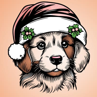 realistic dog wearing a santa hat