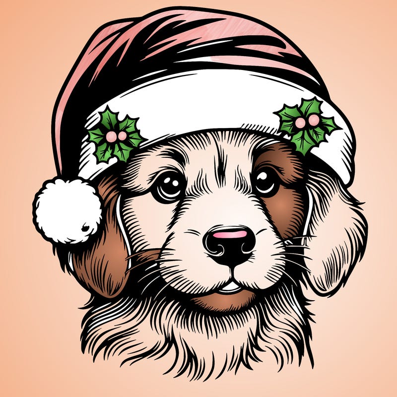 realistic dog wearing a santa hat