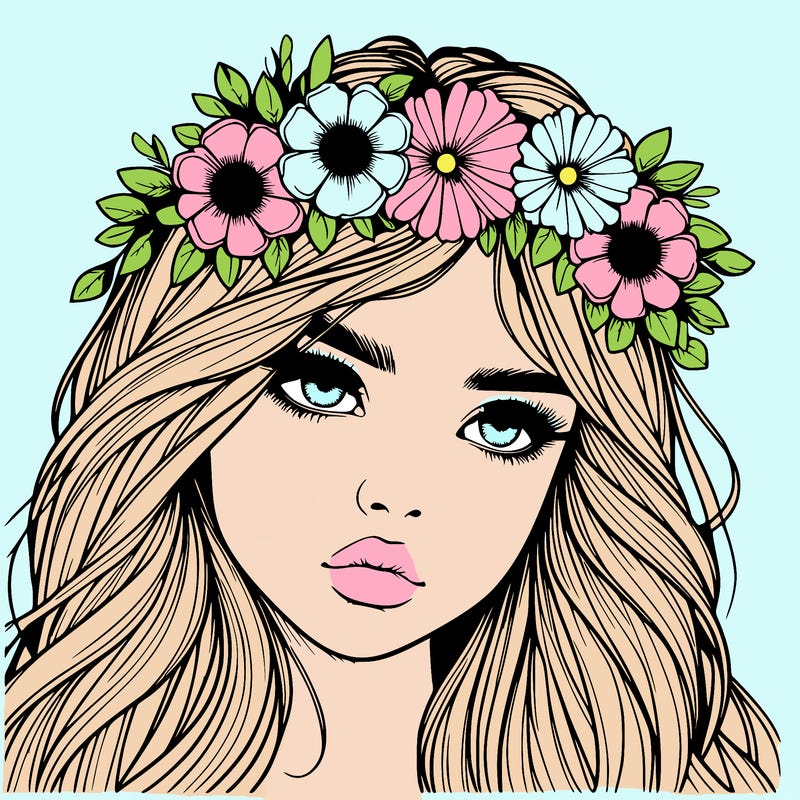 realistic girl with flowers crown