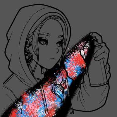 a realistic girl, spray painting