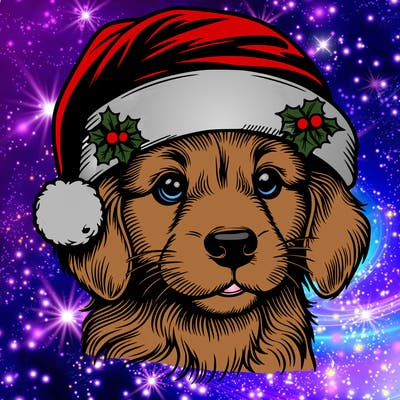 realistic dog wearing a santa hat