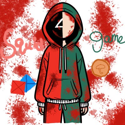 faceless girl in a tracksuit with a hood on and no hair