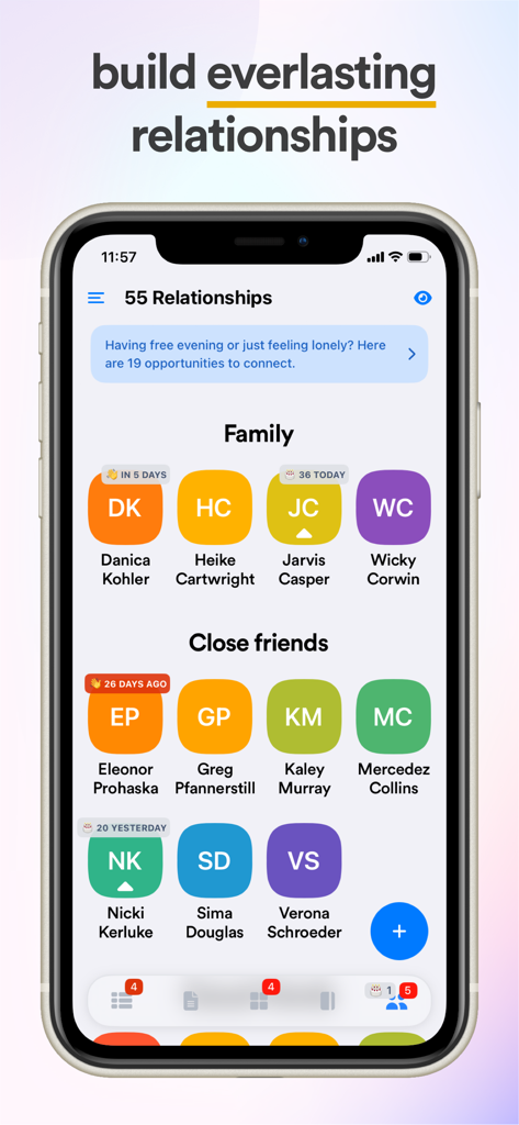 Lunatask personal CRM interface for tracking and managing relationships with family and friends