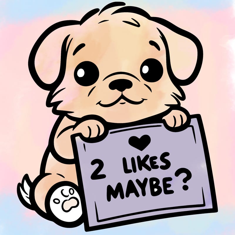 a puppy holding a sign that says 2 likes maybe?
