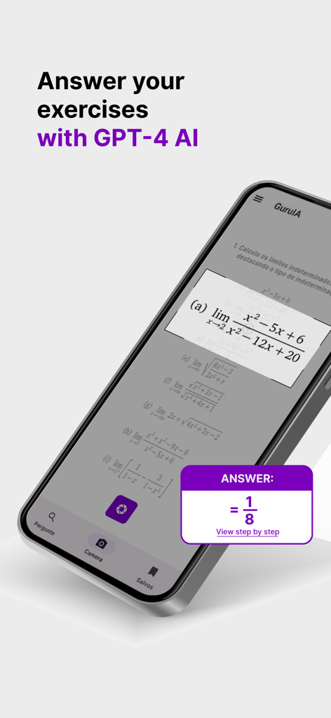 Guru AI: Study App - Guru AI Lern-App löst ein Mathe-Grenzwertproblem mit GPT-4 und zeigt Schritt-für-Schritt-Ergebnisse an