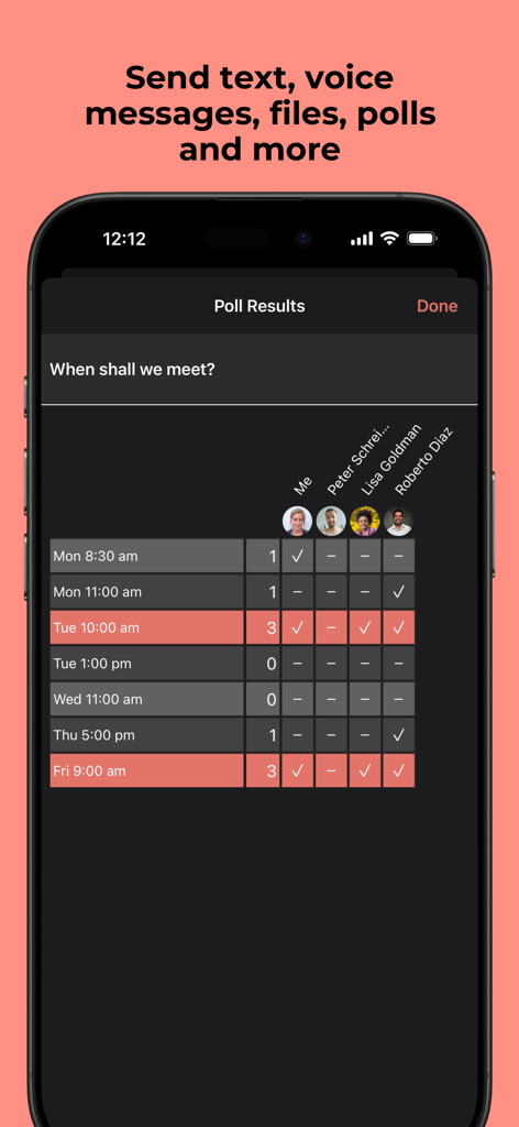Threema OnPrem - Poll results screen for scheduling a meeting in Threema OnPrem