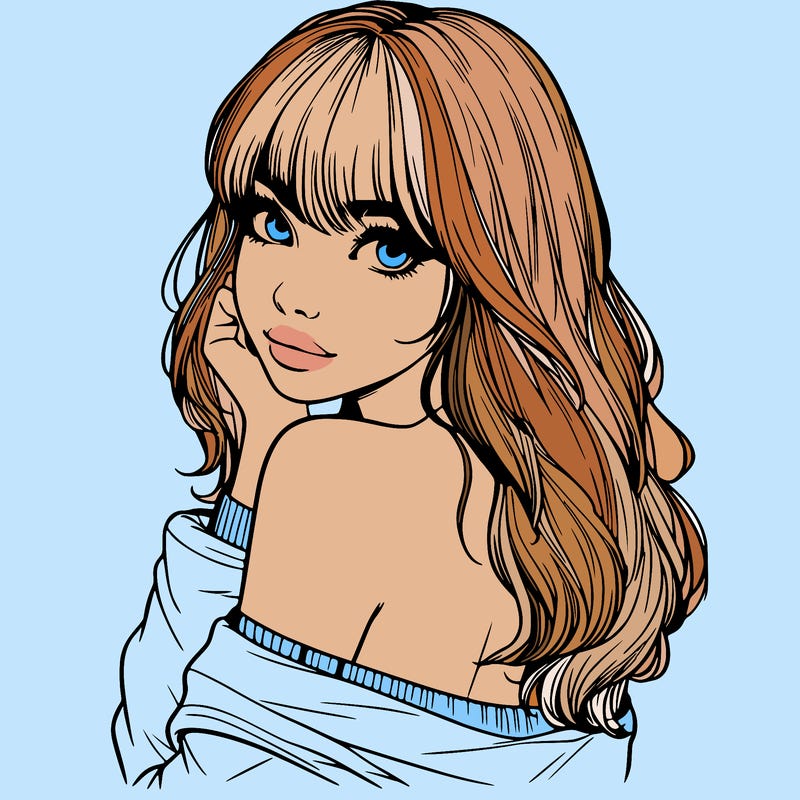 realistic girl with bangs looking over her shoulder