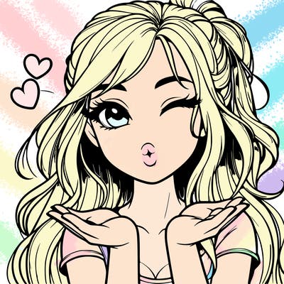 realistic girl winking and blowing a kiss while making heart hands