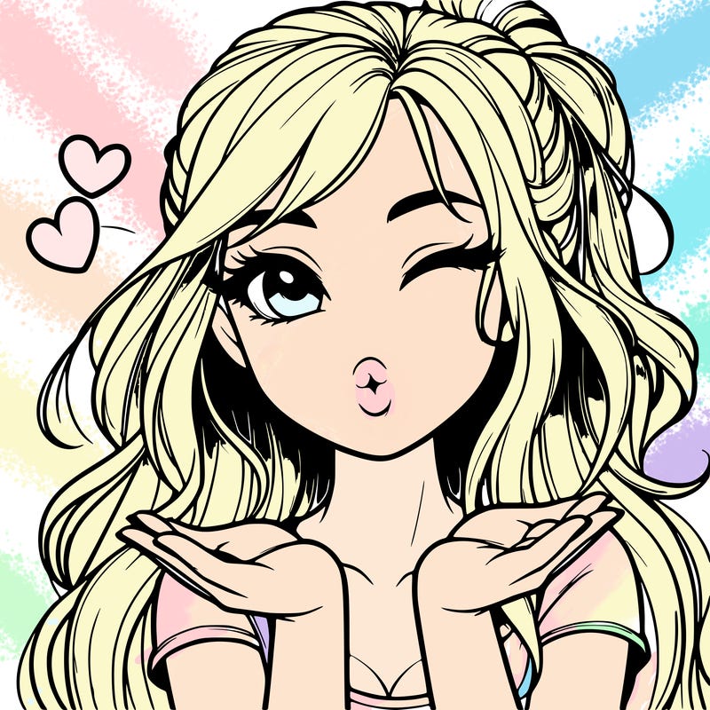 realistic girl winking and blowing a kiss while making heart hands