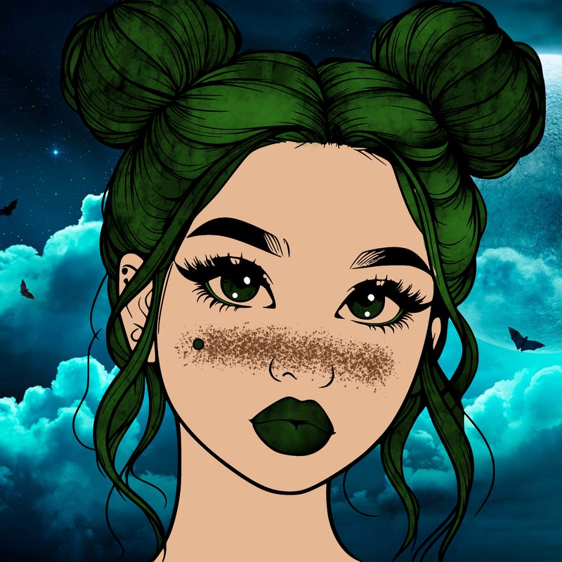 realistic girl with two buns on her hair and lips