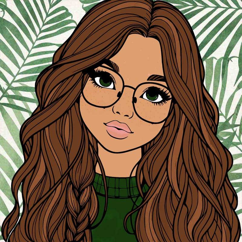 girl with long hair and freckles and glasses realistic