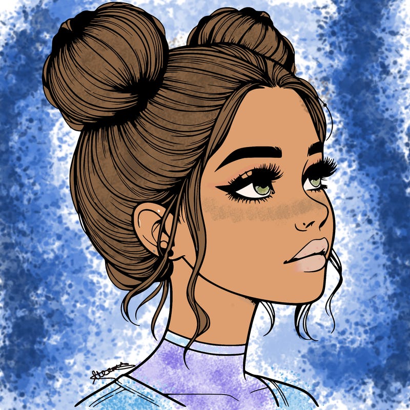 realistic girl with buns on the top of her head