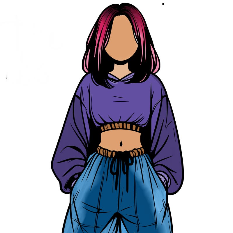 realistic girl faceless with baggy pants and a crop top