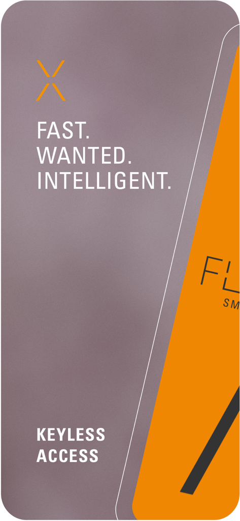 Gráfico promocional para el acceso móvil de FLEXIPASS con texto sobre la entrada sin llave rápida e inteligente