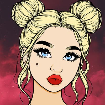 realistic girl with two buns on her hair and lips