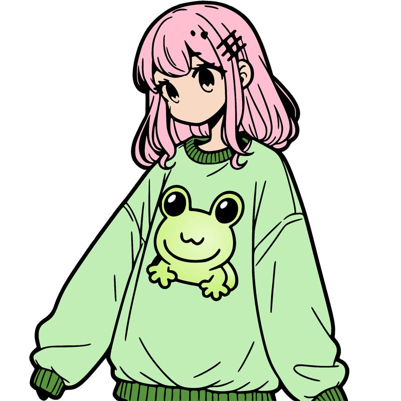 girl wearing frogging sweatshirt
