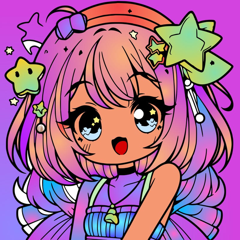 cute anime girl with star accessories