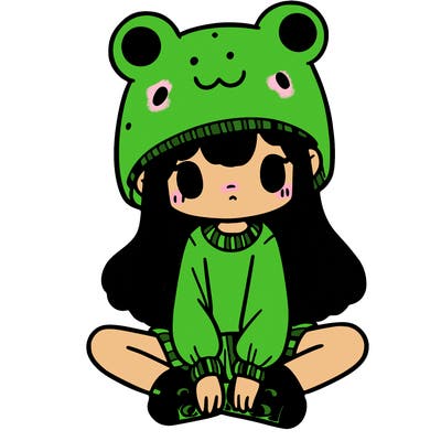 a girl wearing a frog hat and some frog socks