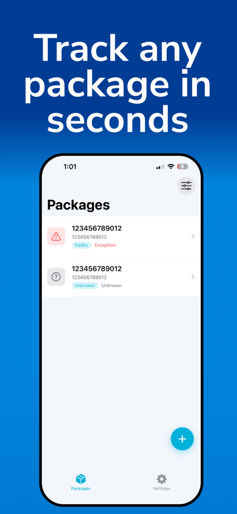 Vista dashboard dell'app Inseguitore Pacchi e Raccomandate che mostra lo stato di più pacchi.