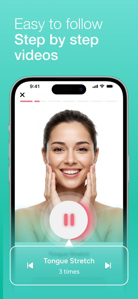 Face Yoga - Face Exercises - A woman follows a step-by-step facial exercise video tutorial on a smartphone screen