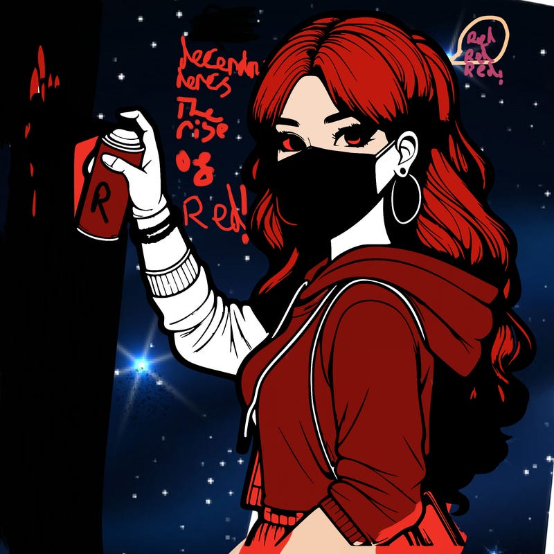 realistic girl with mask spray painting a wall