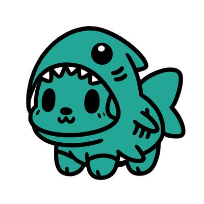cute dog wearing a shark costume