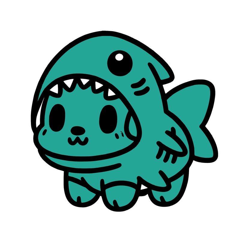 cute dog wearing a shark costume