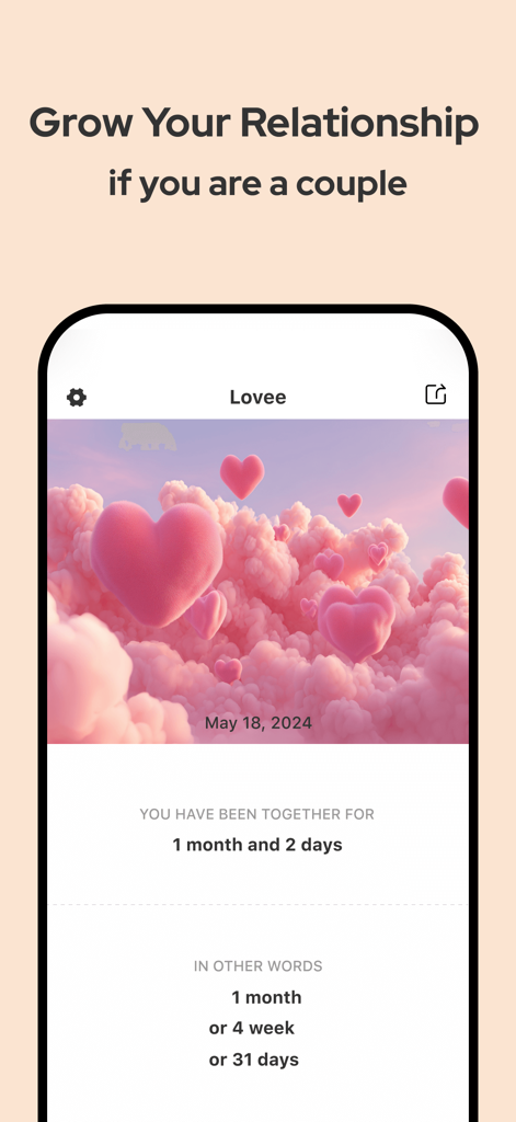 Lovee - Dating & Relationship - Lovee app couple mode screen displaying relationship duration and romantic heart imagery