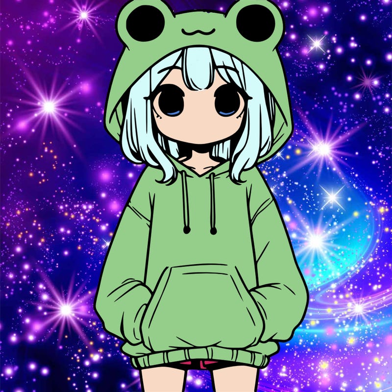 girl with baggy sweatshirt and frog hood