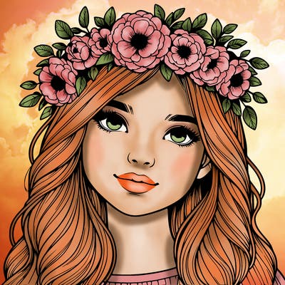 realistic girl with flower crown