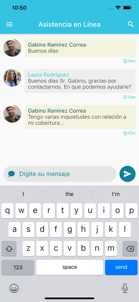 ARS Renacer - Interfaz de chat de soporte al cliente en tiempo real en la aplicación ARS Renacer que muestra una conversación con un agente.