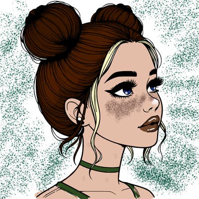 realistic girl with buns on the top of her head