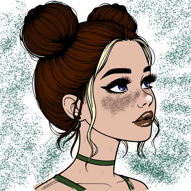 realistic girl with buns on the top of her head