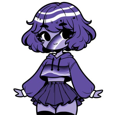 cute femboy with short, fluffy hair that softly frames their face, wearing a cropped hoodie, paired with a flouncy short skirt, and thigh-high stockings